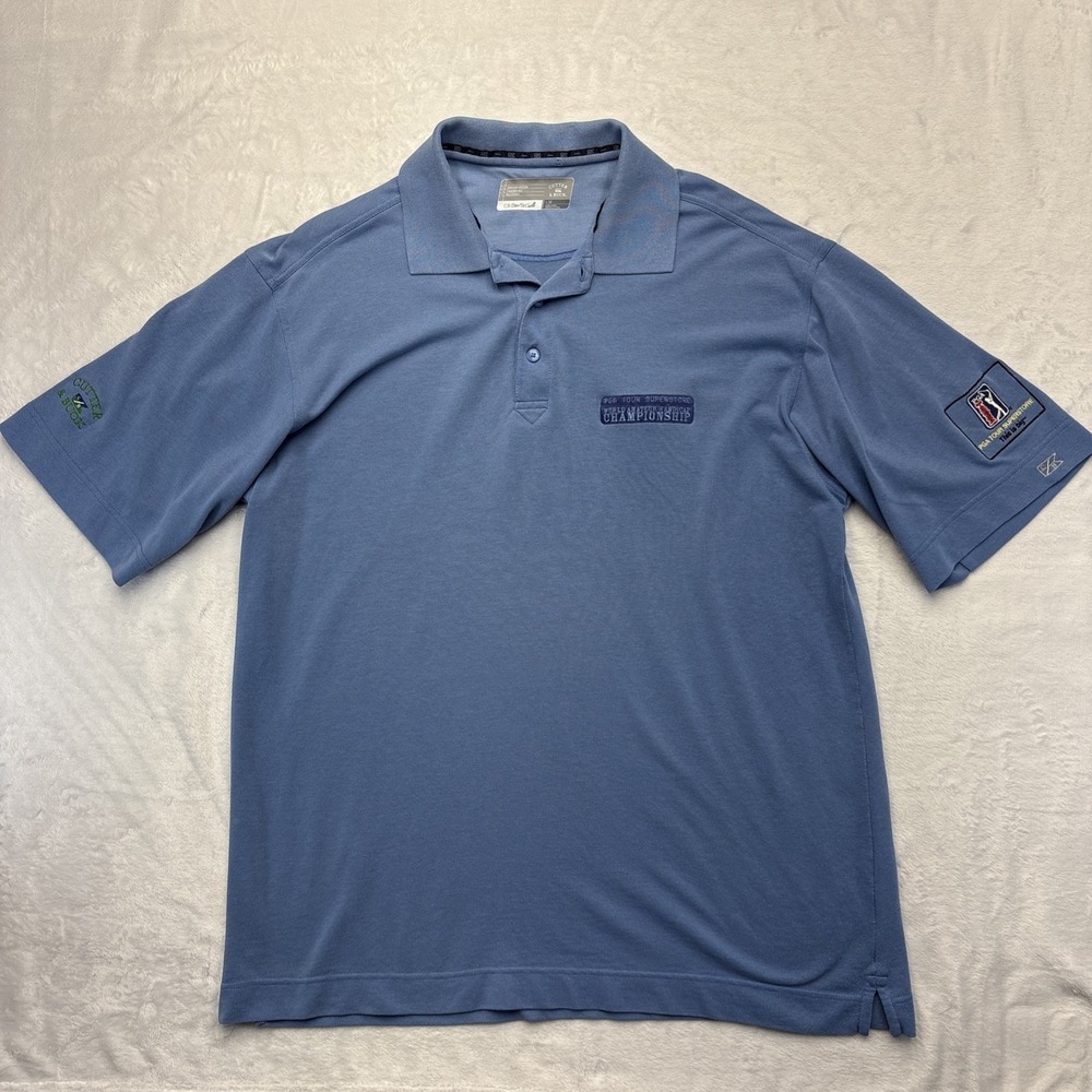 Cutter Buck DryTec Golf Polo Mens L Blue PGA Tour Championship Preppy